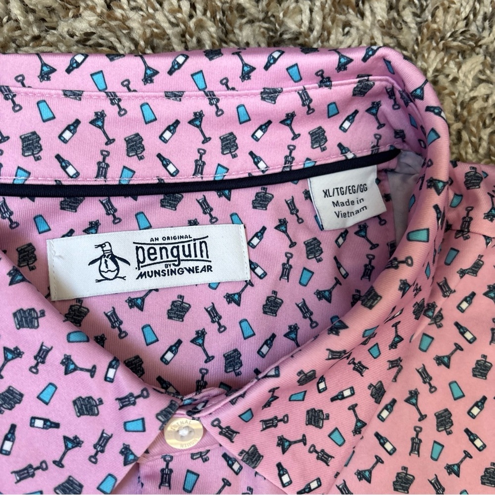 Penguin Men's Pink Graphic Print Golf Polo Shirt, Lilac Sachet, XLarge, NWT